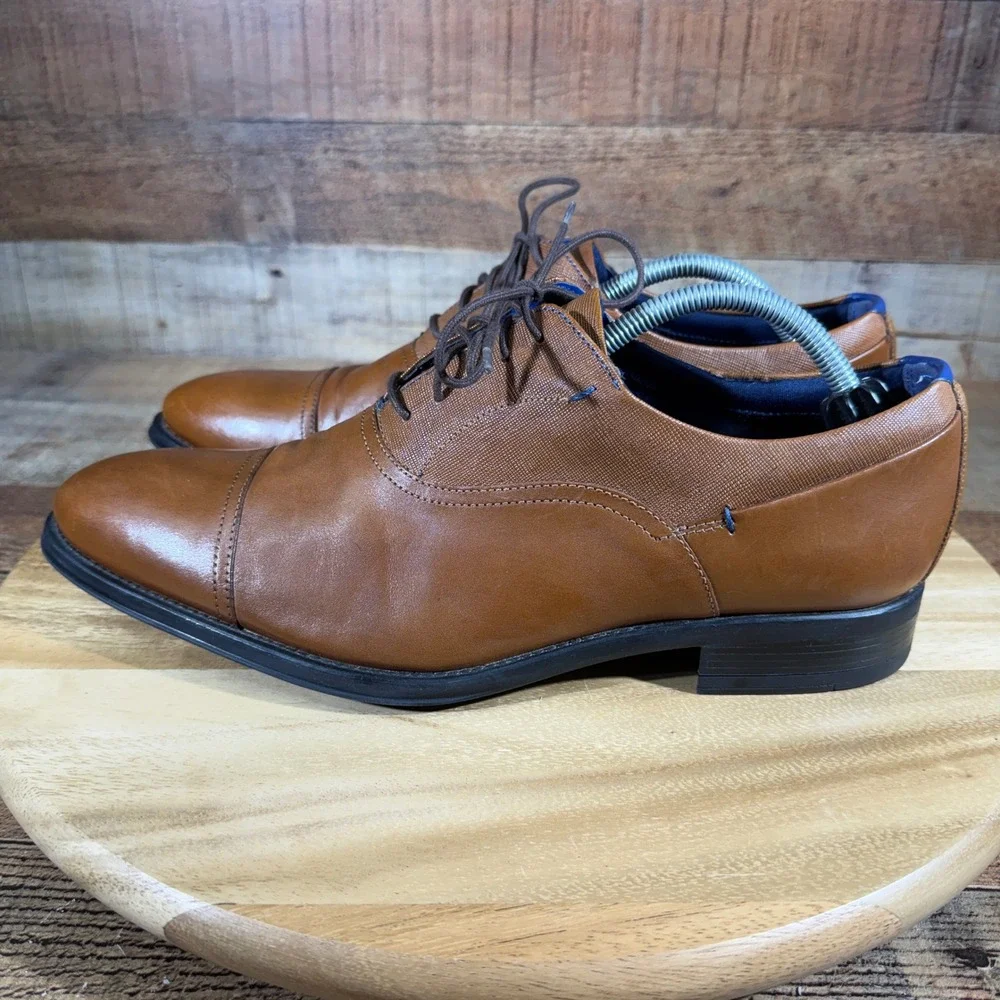 Ted Baker Dress Shoes‎ Mens 11.5 Tan Brown Leather Lace Up Fhares Cap Toe Oxford